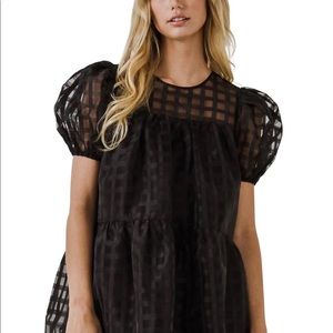 XS English Factory Grided Puff Sleeve Dress